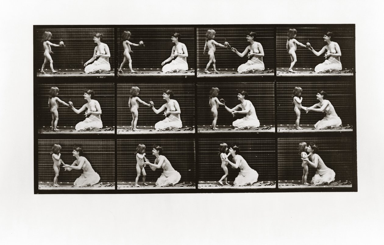 Barn som ger en bukett till en kvinna, tallrik 465 från Animal Locomotion, 1887 av Eadweard Muybridge