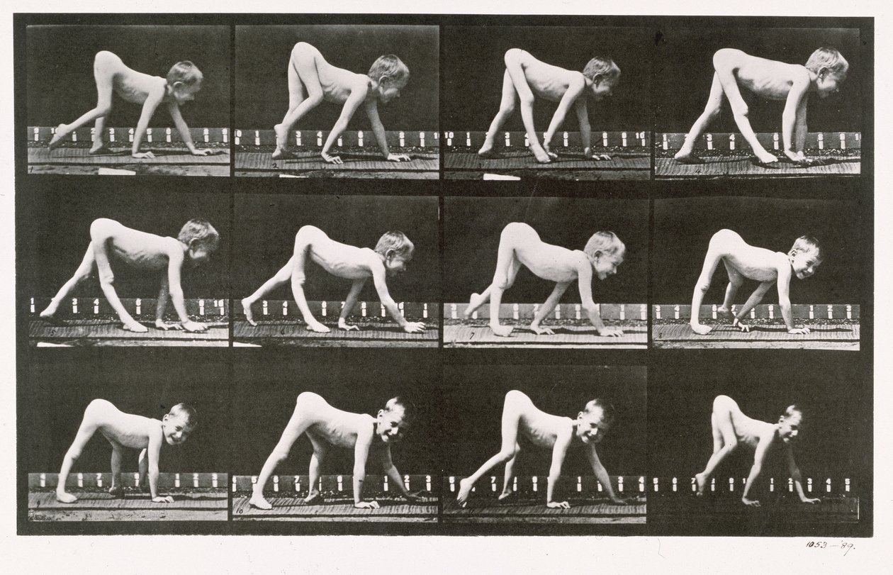 Handikappad pojke som kryper, platta 539 från "Animal Locomotion", 1887 av Eadweard Muybridge