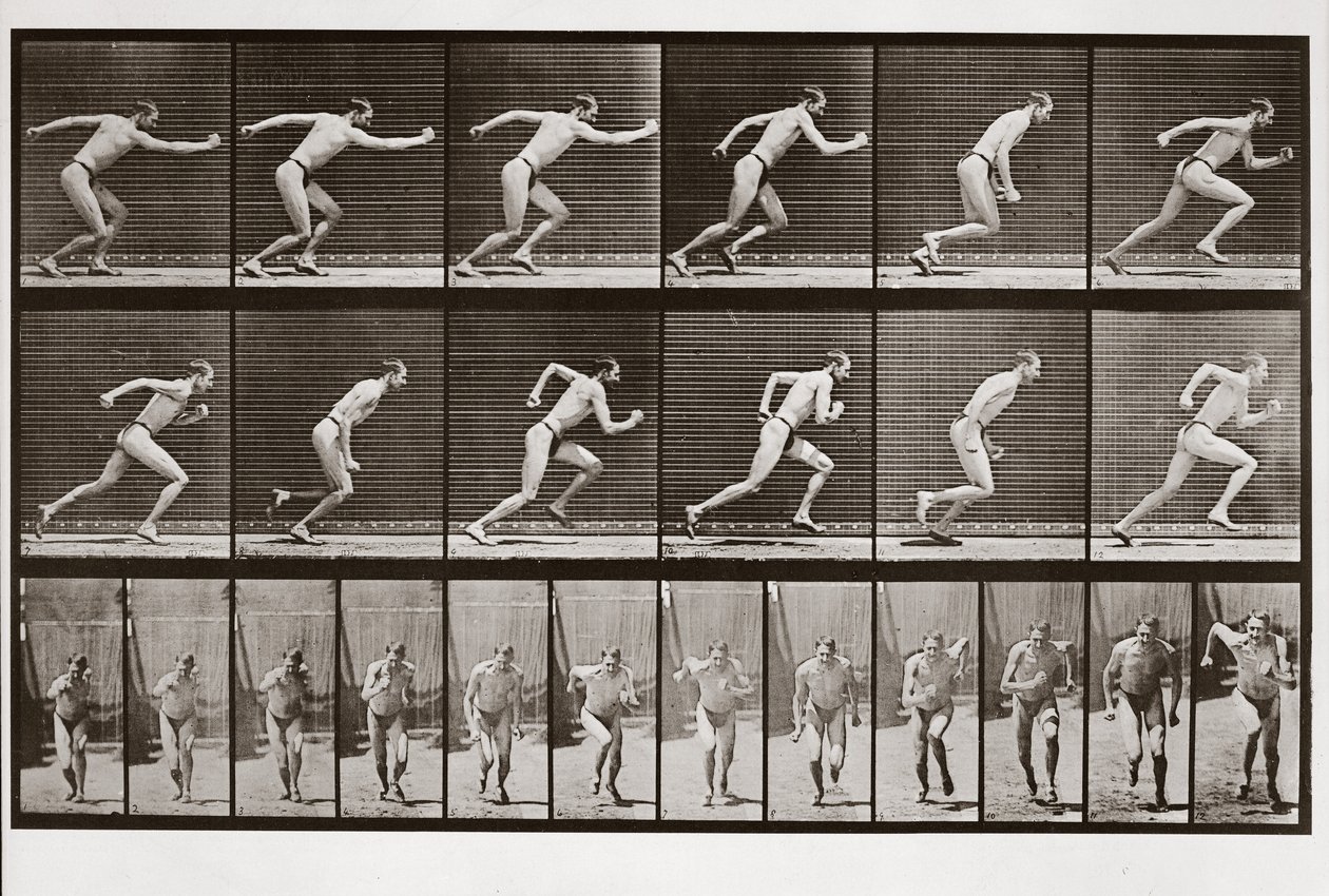 Man springer, skylt 59 från Animal Locomotion, 1887 av Eadweard Muybridge