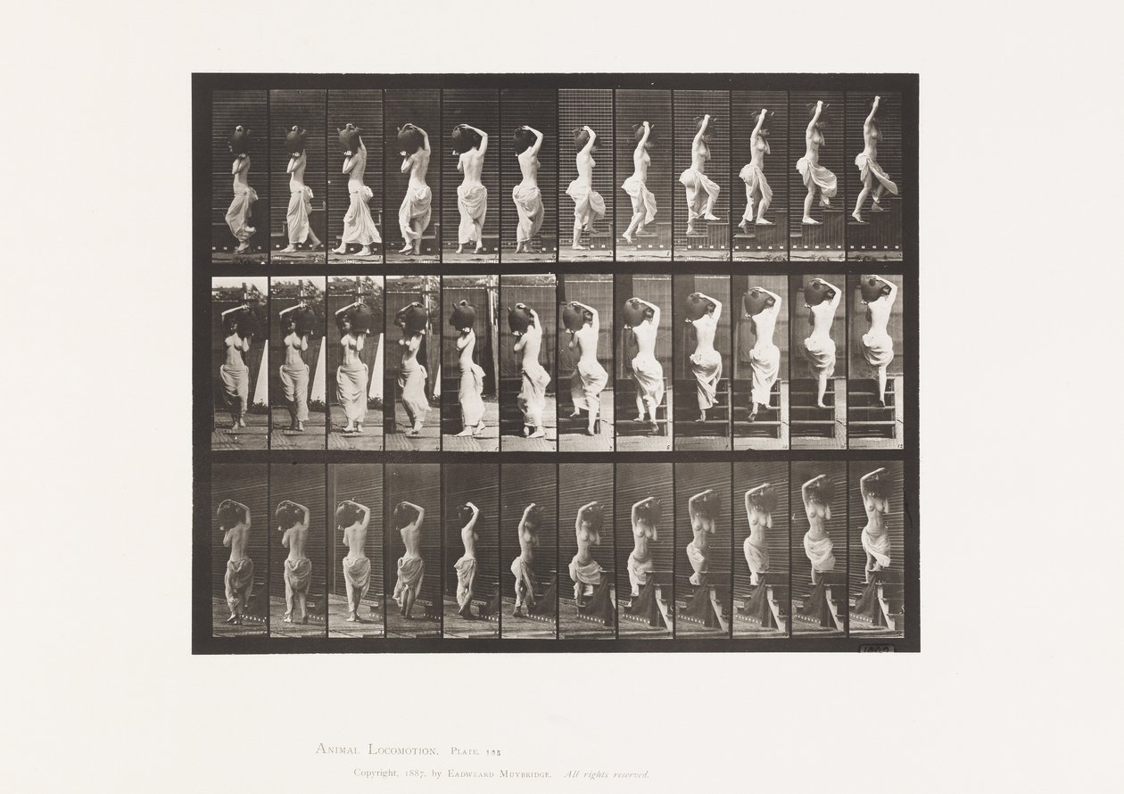 Tavla 105. Vändning, Uppåtgående trappa, Vattenburk på vänster axel av Eadweard Muybridge