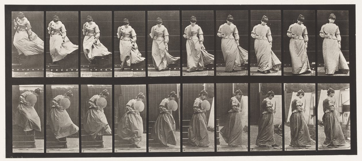 Tavla 142. Fallande trappor, vändklänning fångad, 1885 av Eadweard Muybridge
