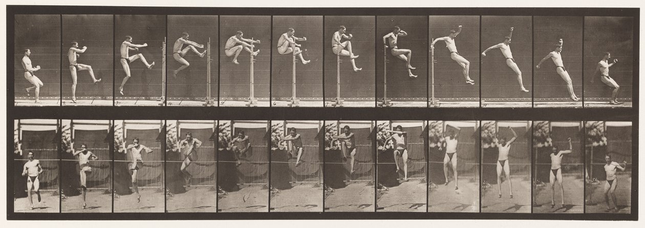Plåt 152. Hoppning; Springa rakt höjdhopp (skor) av Eadweard Muybridge