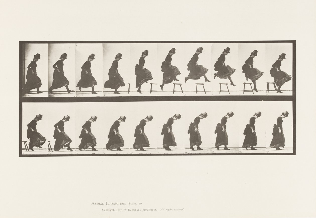 Plåt 156. Hoppning; Att springa rakt höjdhopp, 1885 av Eadweard Muybridge