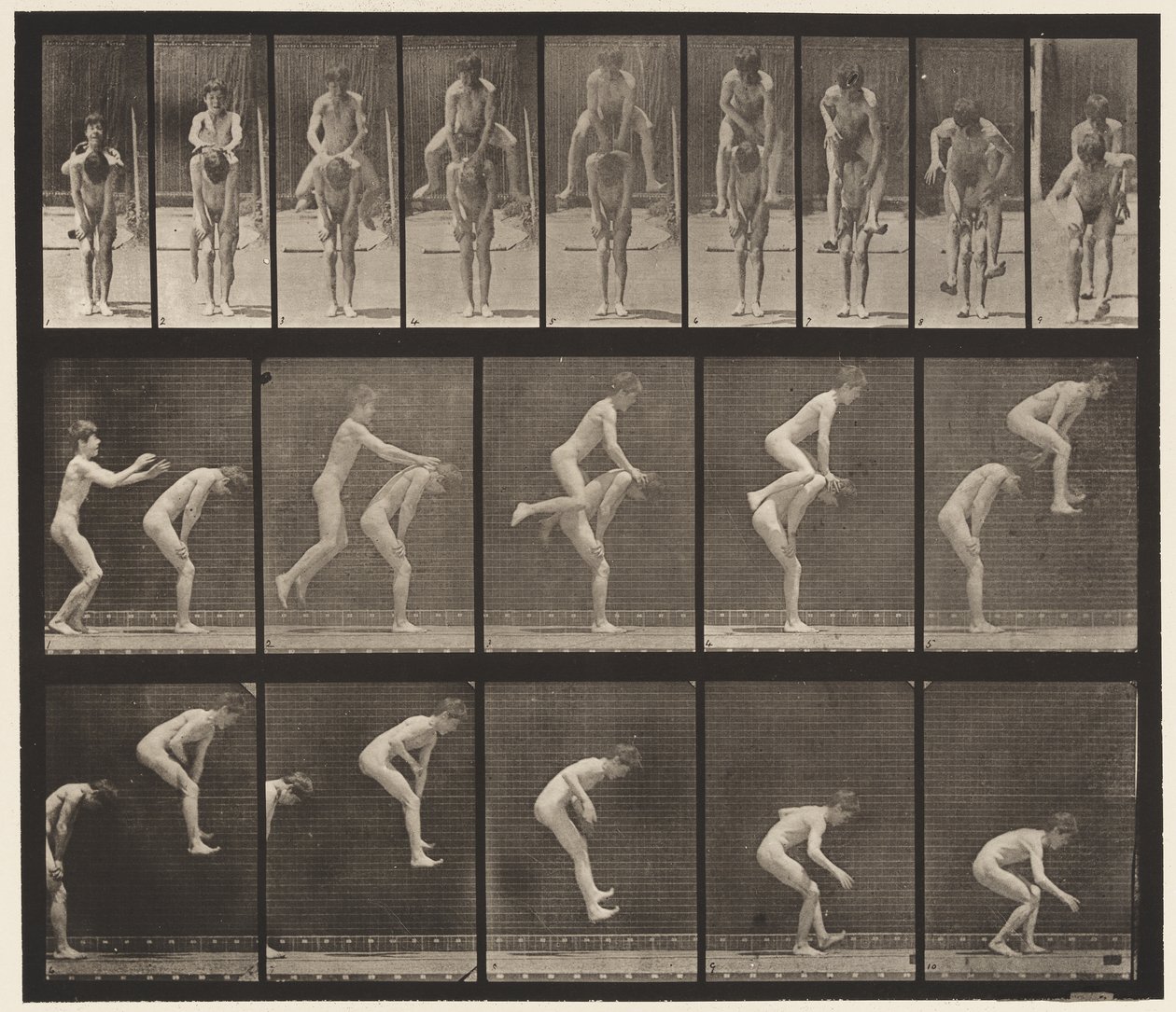 Plåt 167. Hoppning; Över pojkens rygg (Leap Frog) av Eadweard Muybridge