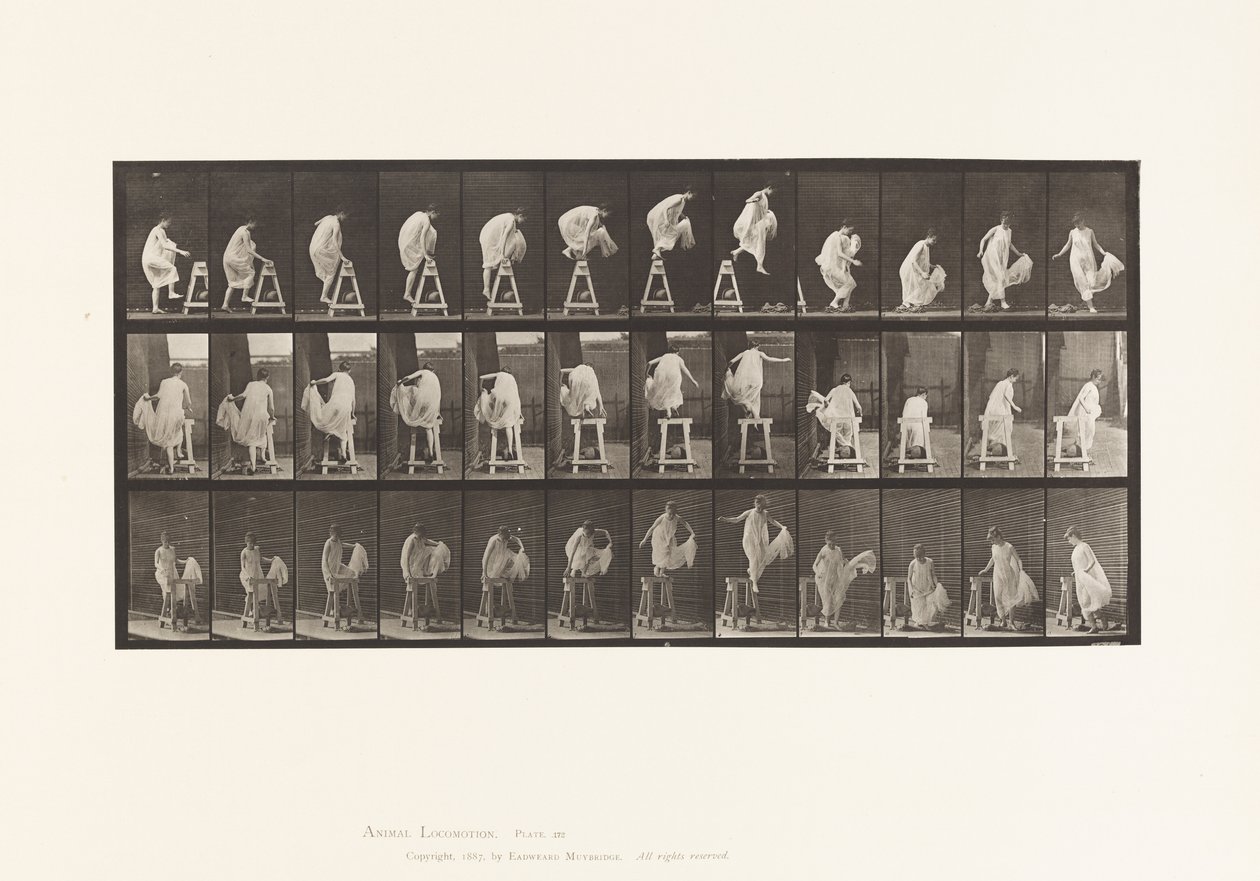 Tavla 172. Att trampa på en bock; Hoppa ner, vända, 1885 av Eadweard Muybridge