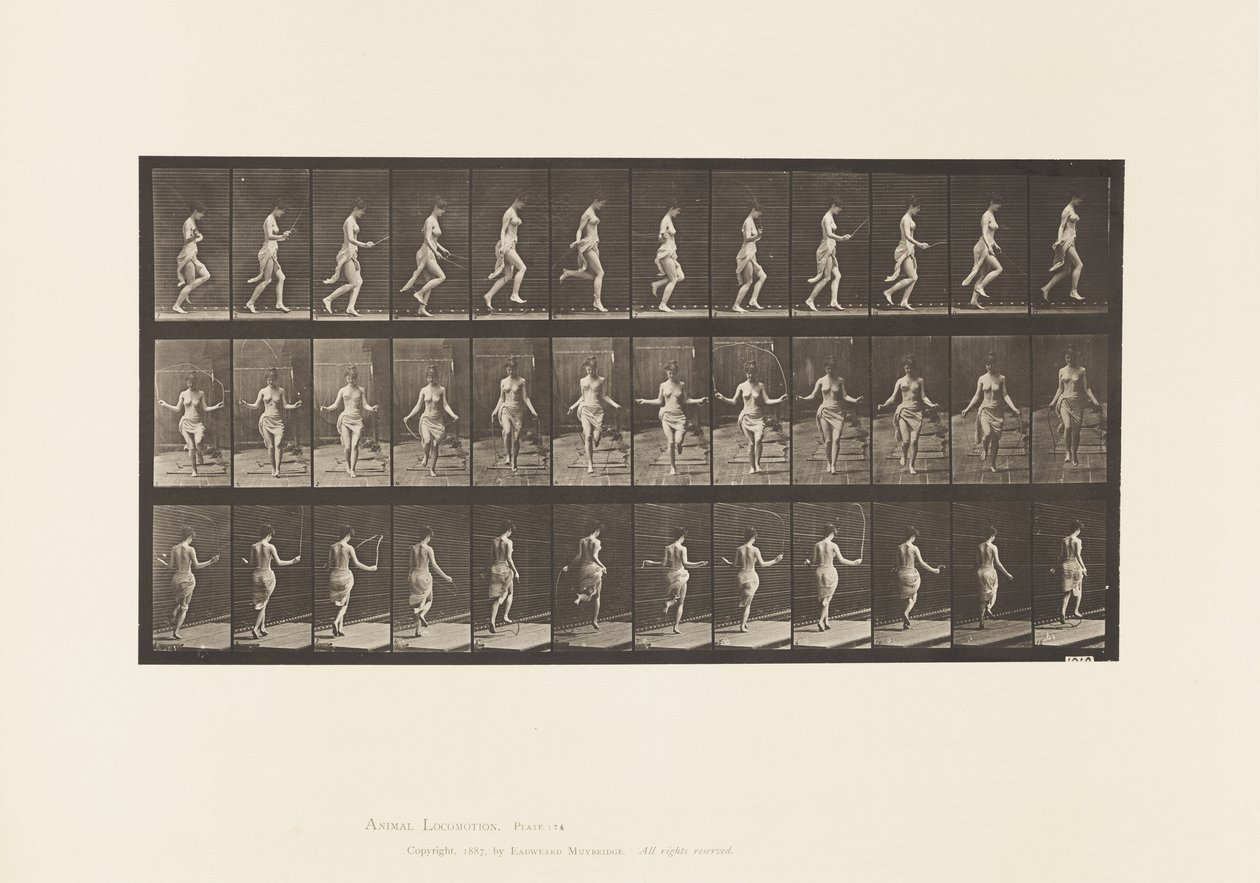 Plåt 174. Springa och hoppa med hopprep, 1885 av Eadweard Muybridge
