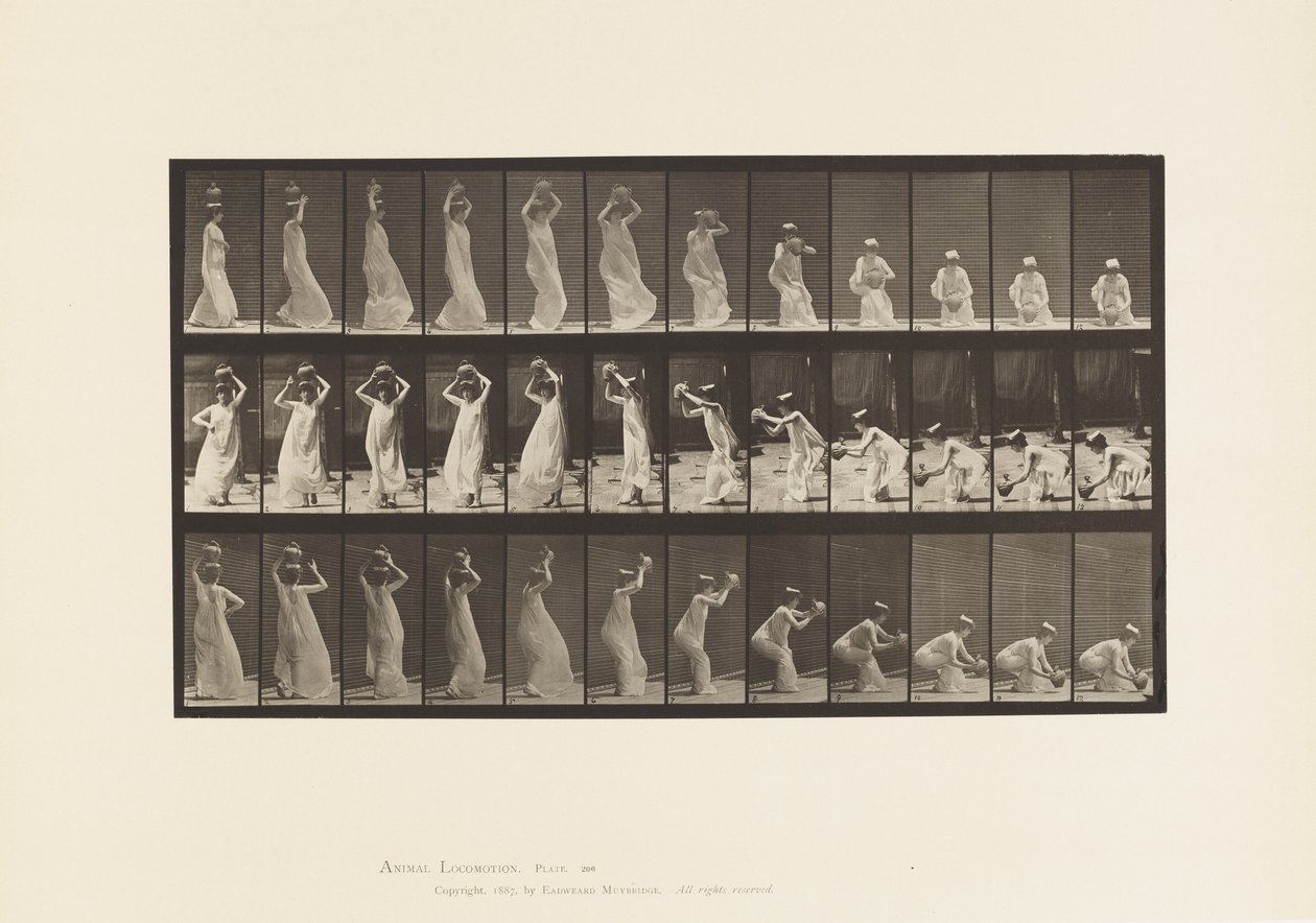 Tallrik 206. Bära vattenburk på huvudet, vända och sätta på den av Eadweard Muybridge