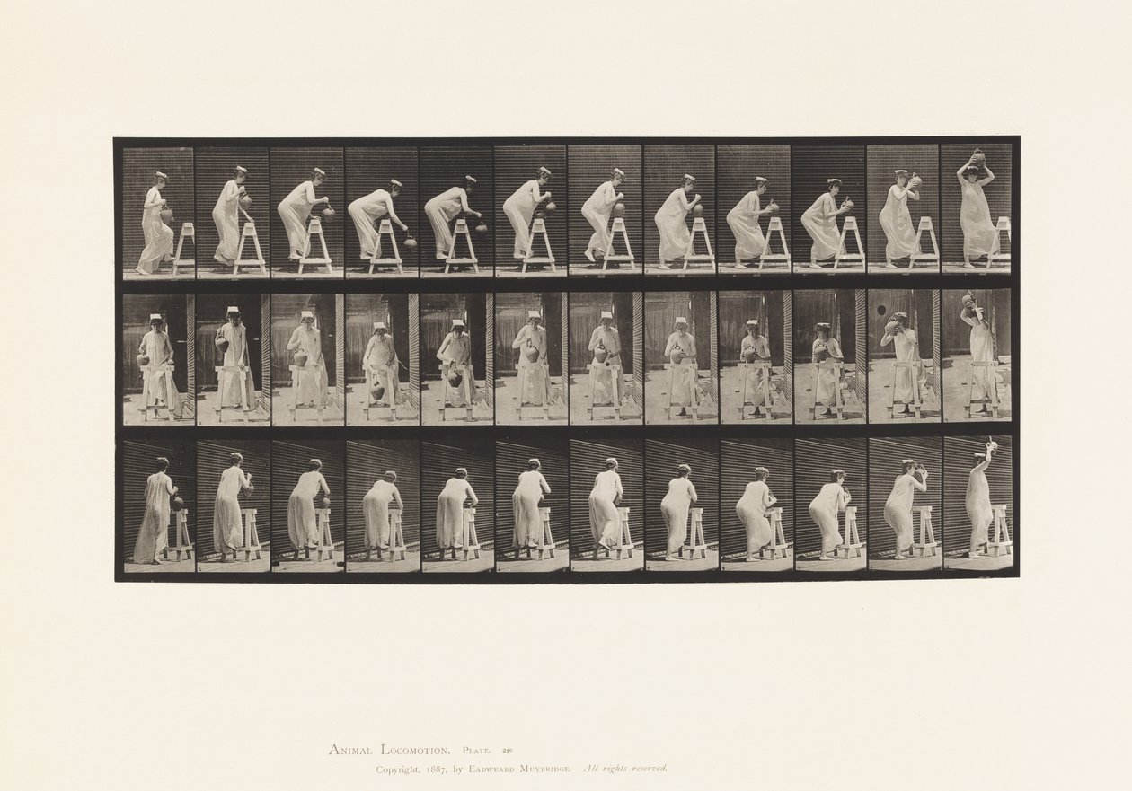 Tallrik 216. Böjning för att fylla vattenburk; Placera burken på huvudet av Eadweard Muybridge