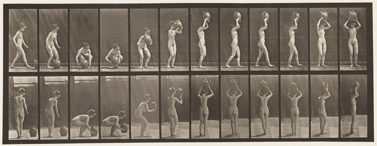 Tallrik 222. Böja och lyfta vattenburken till huvudet och vända av Eadweard Muybridge