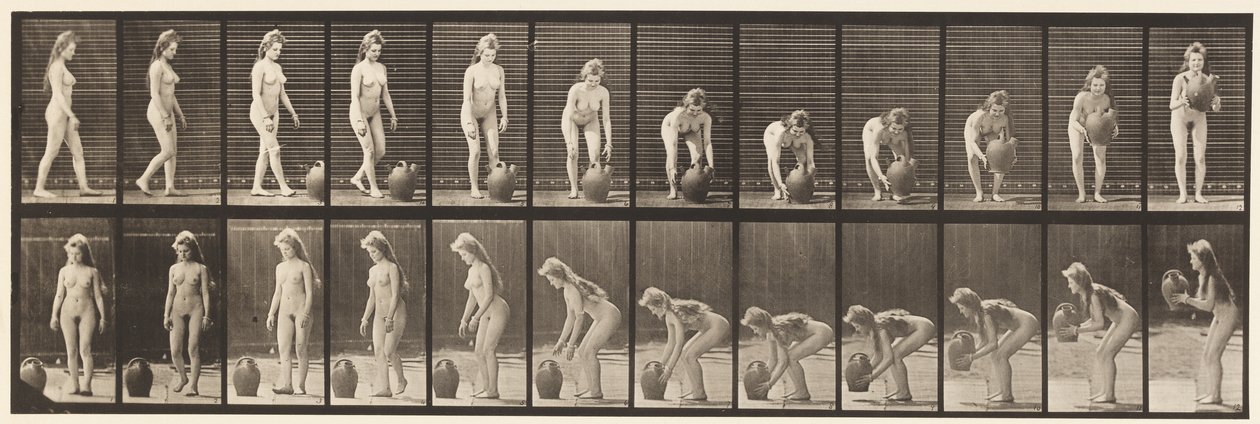 Tallrik 228. Vändning och lyft av vattenburk från marken av Eadweard Muybridge