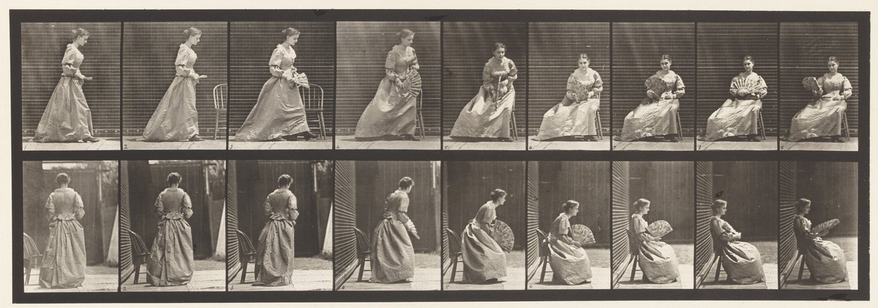 Tallrik 240. Sitter och flirtar en fläkt av Eadweard Muybridge