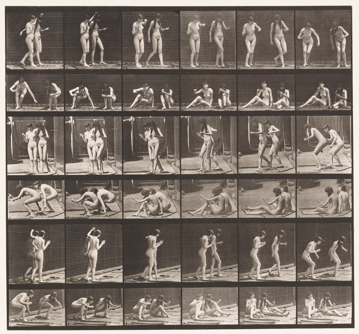 Skylt 245. Två modeller snurrar runt sittande på marken av Eadweard Muybridge
