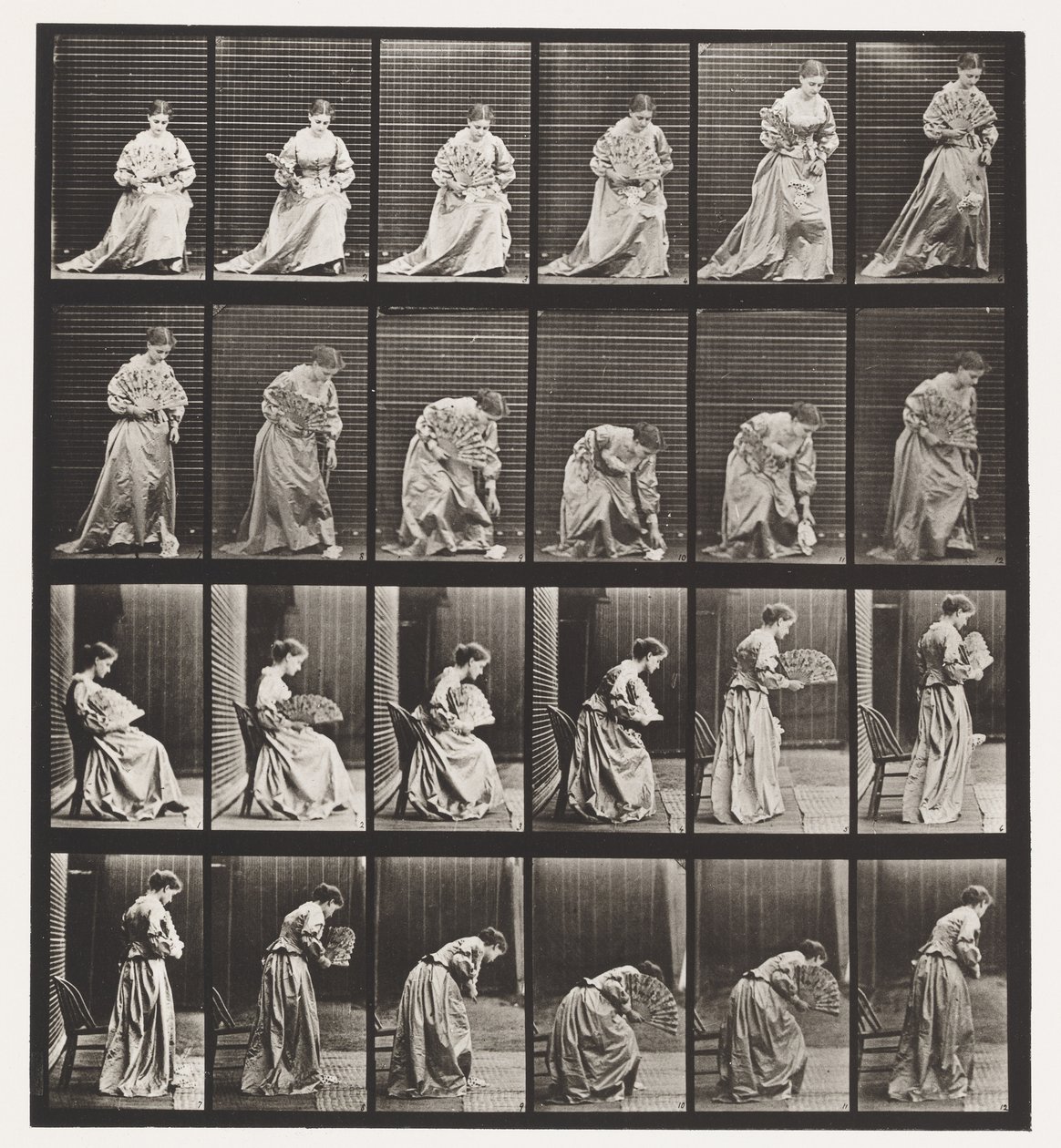 Tallrik 250. Reser sig från stolen, lutande och lyftande näsduk av Eadweard Muybridge