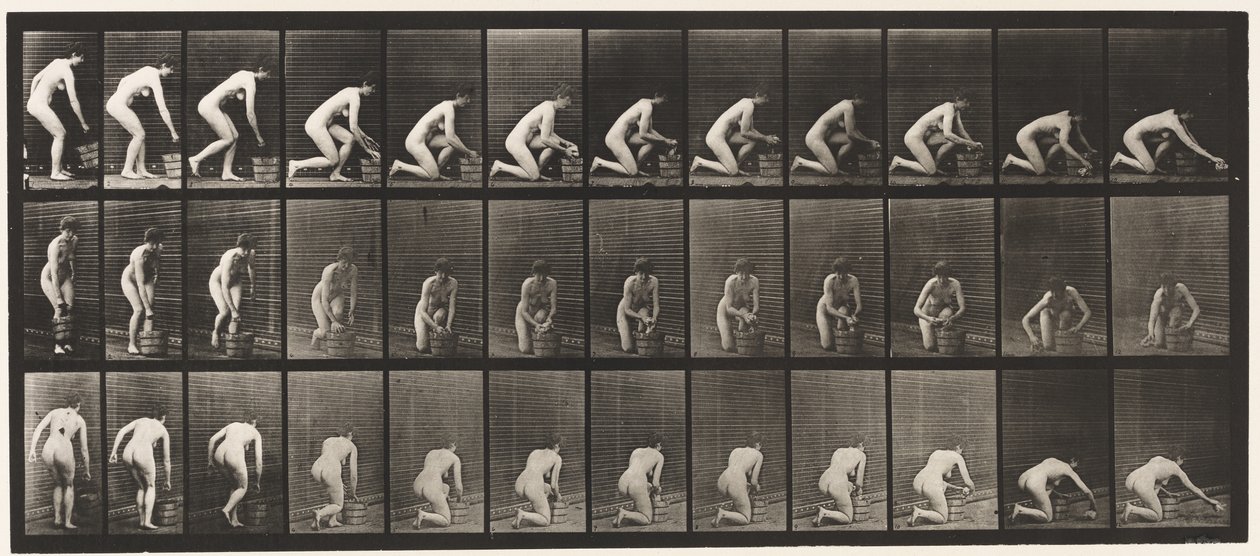 Tavla 252. Att knäböja på höger knä och skura golvet, 1872-1885 av Eadweard Muybridge