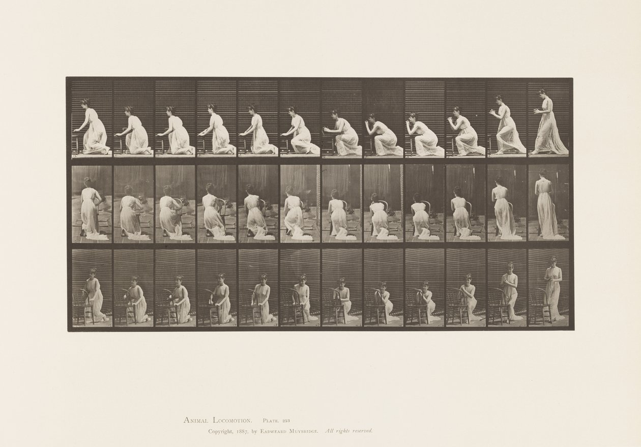 Tallrik 253. Knästående armbågar på stolen, händerna knäppta, 1885 av Eadweard Muybridge