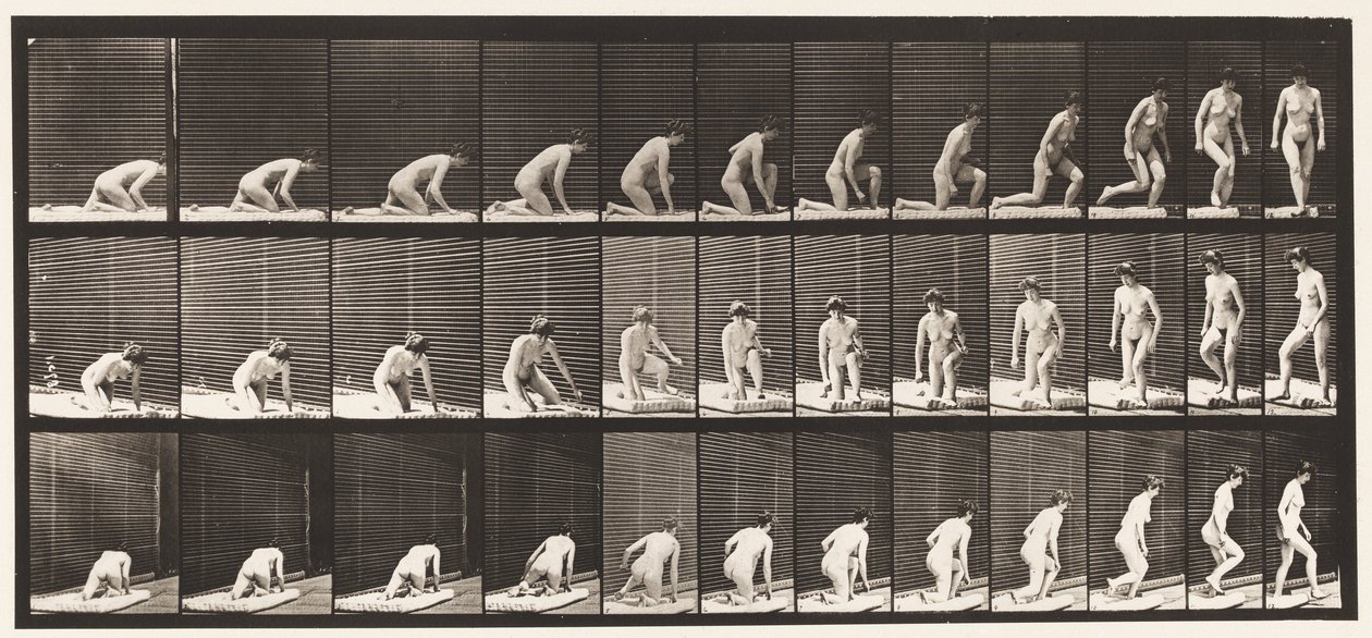 Tallrik 255. Uppstår från knästående och vändning av Eadweard Muybridge