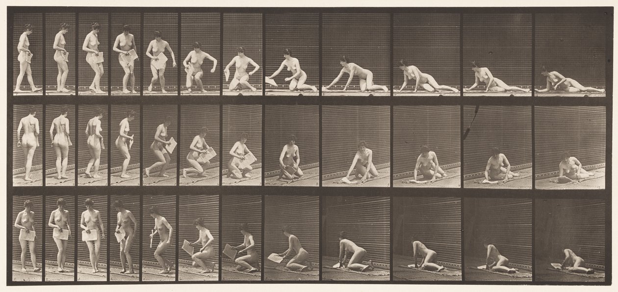 Plåt 256. Liggande på marken och läser, 1872-1885 av Eadweard Muybridge