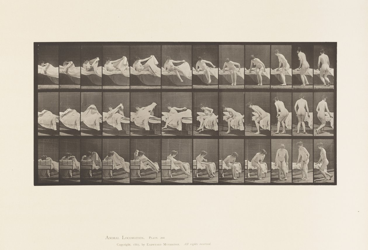 Tallrik 264. Att gå upp ur sängen och förbereda sig för att knäböja av Eadweard Muybridge