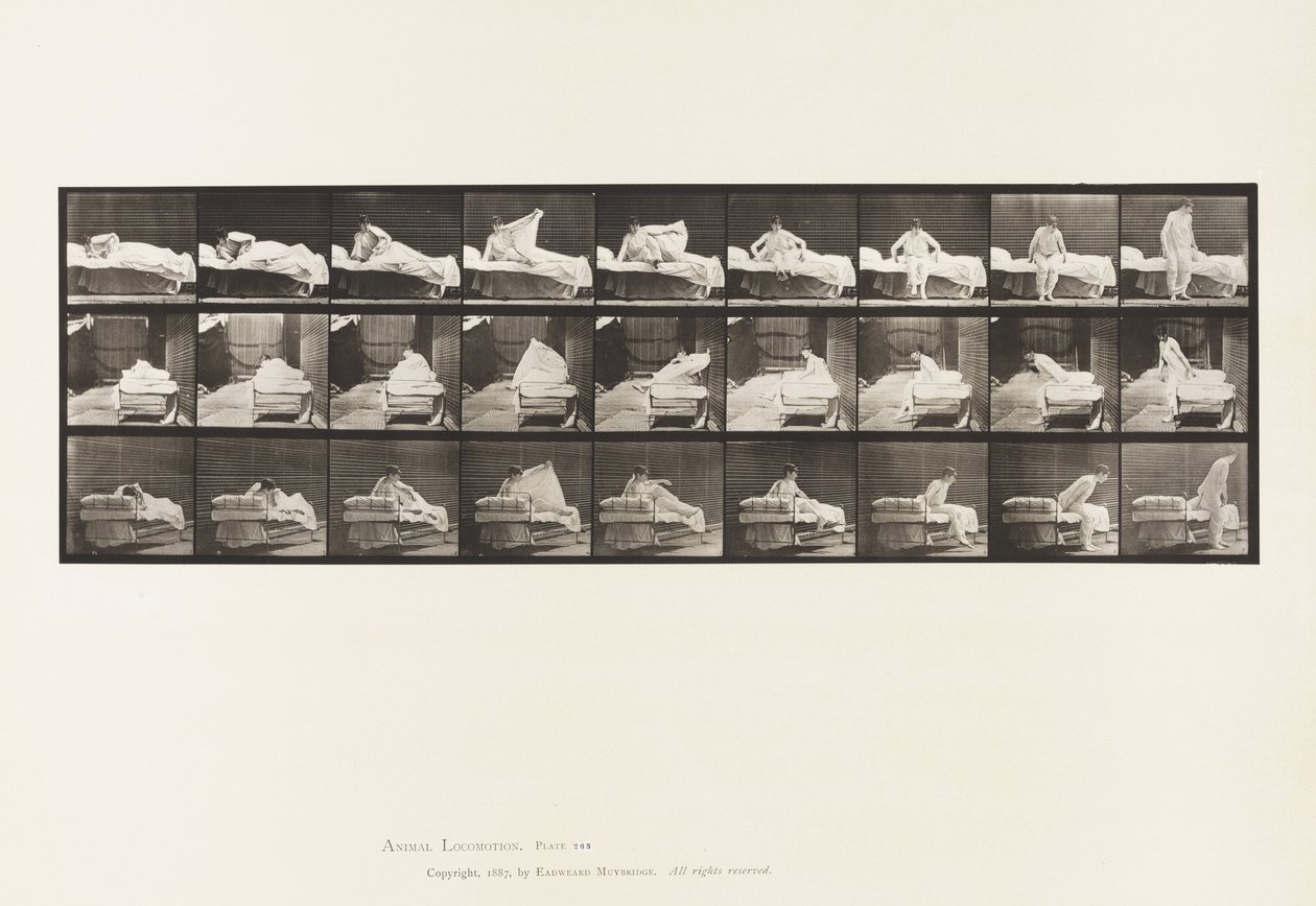 Tallrik 265. Att gå upp ur sängen och förbereda sig för att knäböja av Eadweard Muybridge