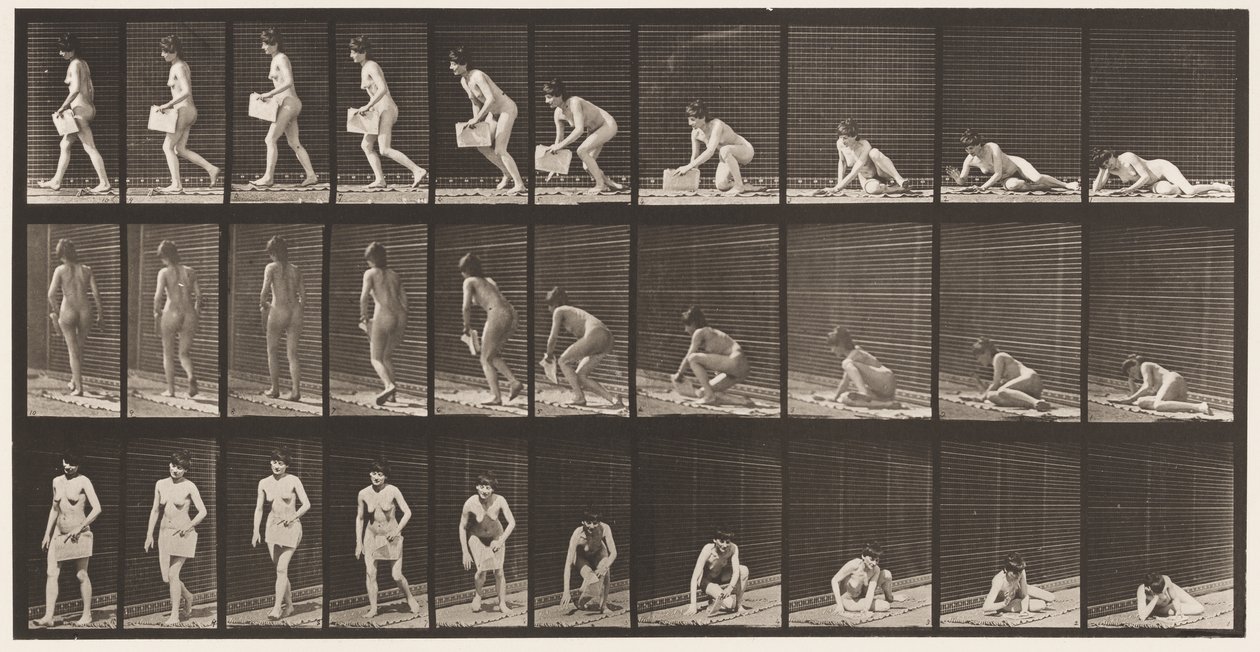 Plåt 269. Uppstår från marken med tidningen i vänster hand, 1872-1885 av Eadweard Muybridge