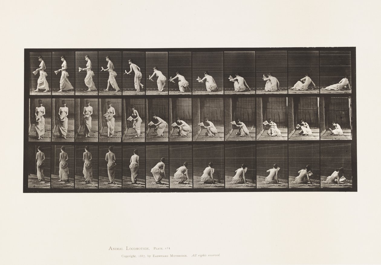 Plåt 271. Uppstår från marken med ett papper i vänster hand av Eadweard Muybridge