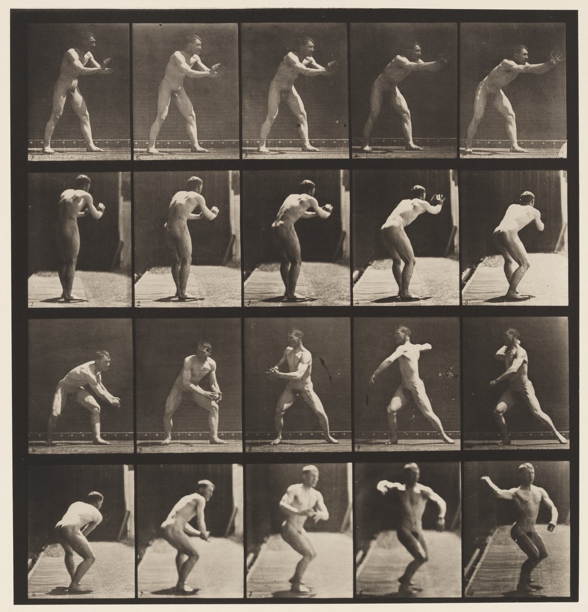 Tallrik 282. Base-ball; Att fånga och kasta, 1885 av Eadweard Muybridge