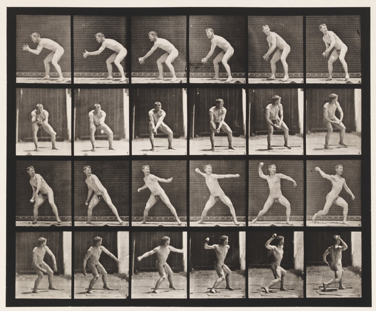 Tallrik 283. Base-ball; Att fånga och kasta, 1885 av Eadweard Muybridge