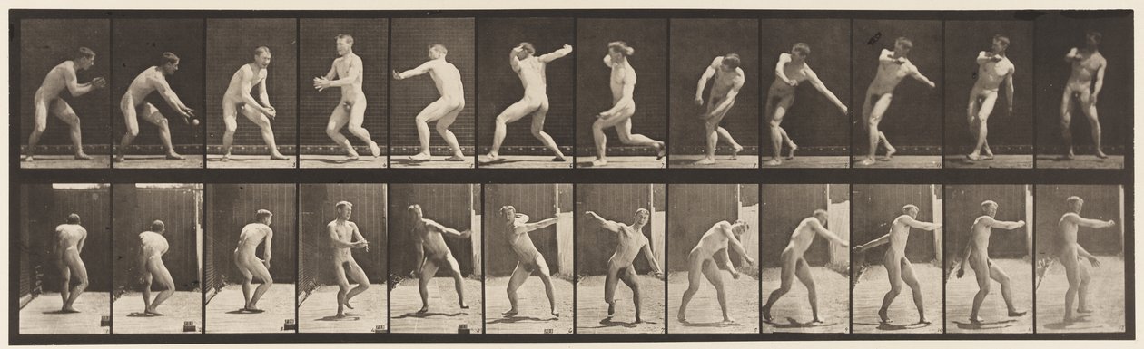 Tallrik 284. Base-ball; Att fånga och kasta, 1885 av Eadweard Muybridge