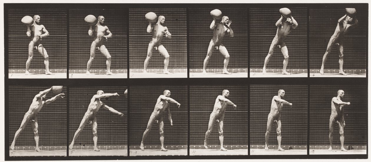 Plåt 311. Heaving a 75-lb Rock, 1885 av Eadweard Muybridge