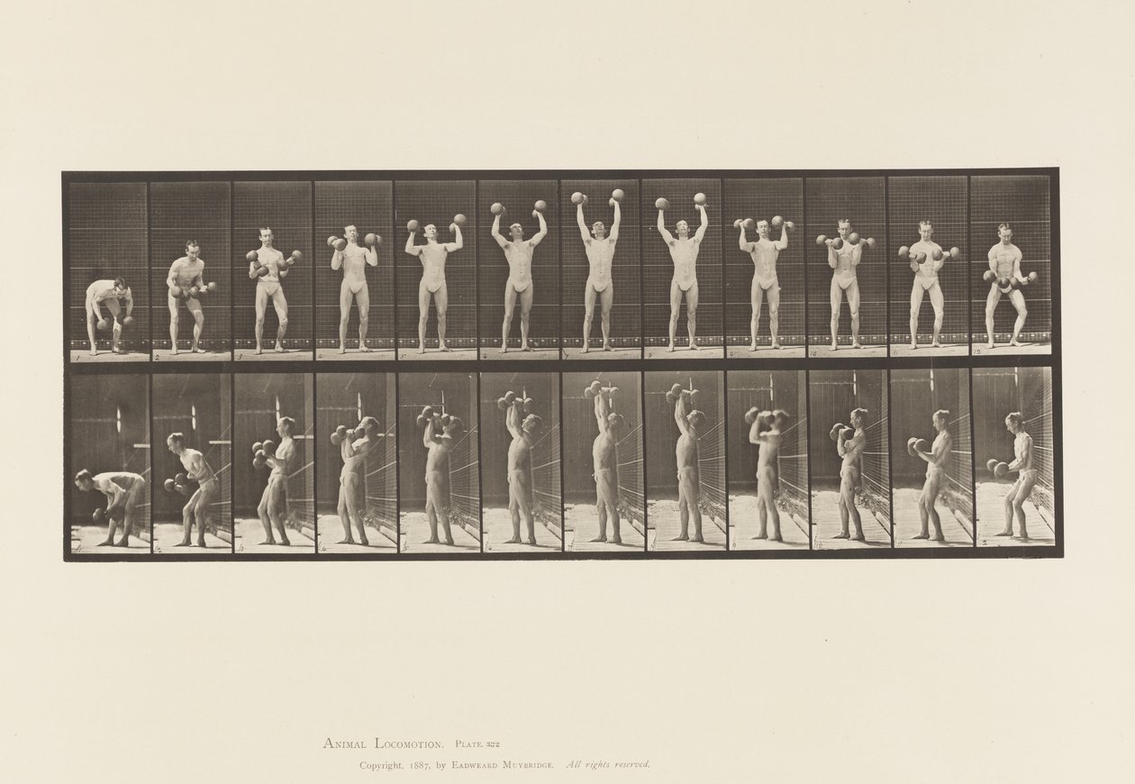 Tallrik 322. Man lyfter hantlar av Eadweard Muybridge