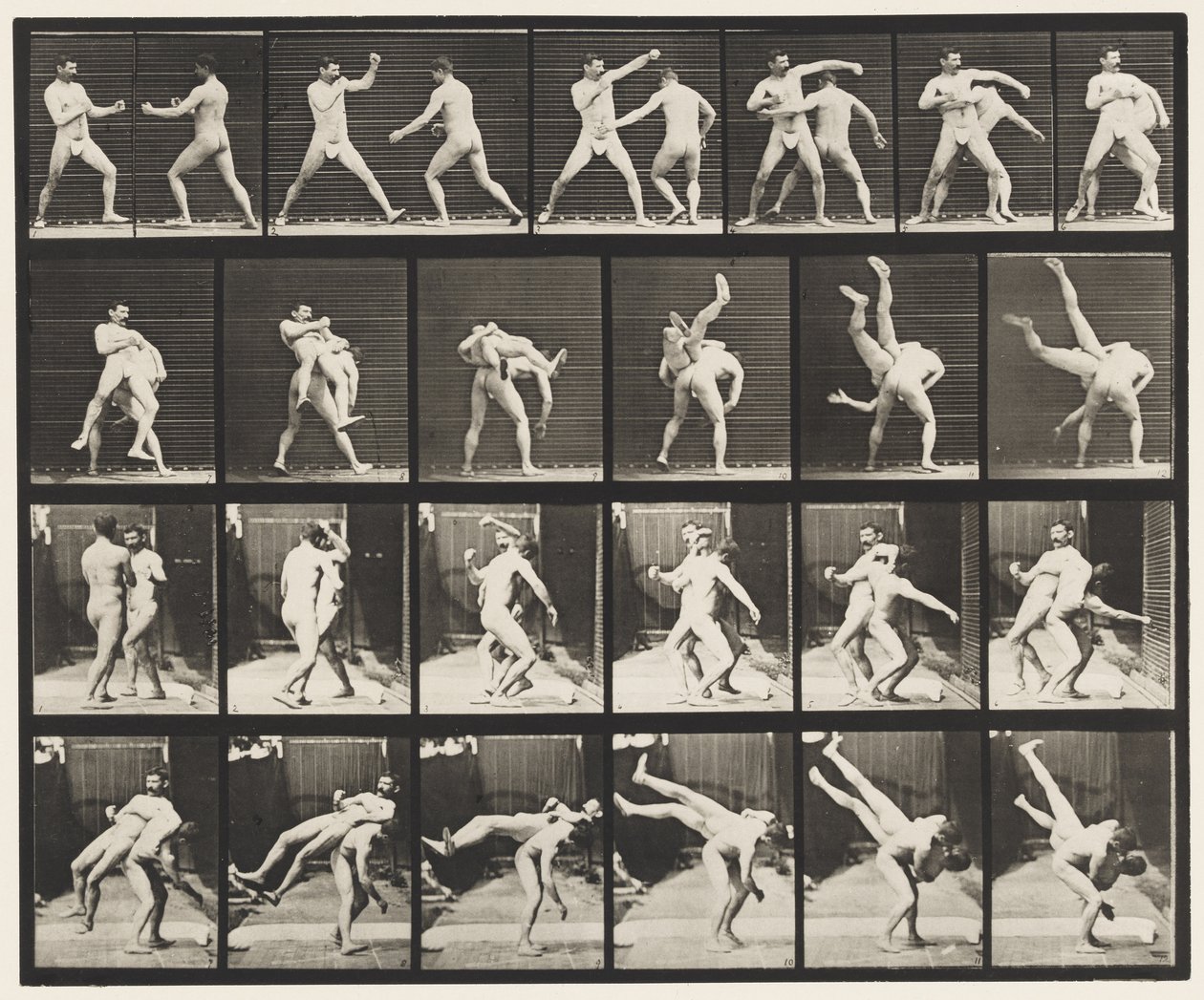 Tallrik 332. Boxning; Cross-rumpor (skor) av Eadweard Muybridge