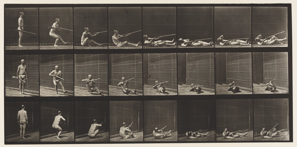 Plåt 358. Liggande på rygg och skjuter, 1872-1885 av Eadweard Muybridge