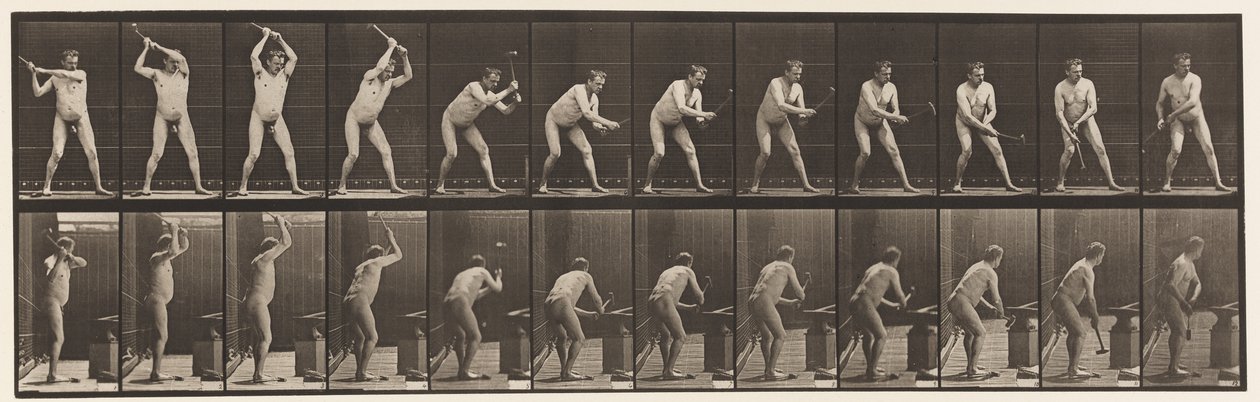 Plåt 376. Smed, hamra på städet, två händer, 1872-1885 av Eadweard Muybridge