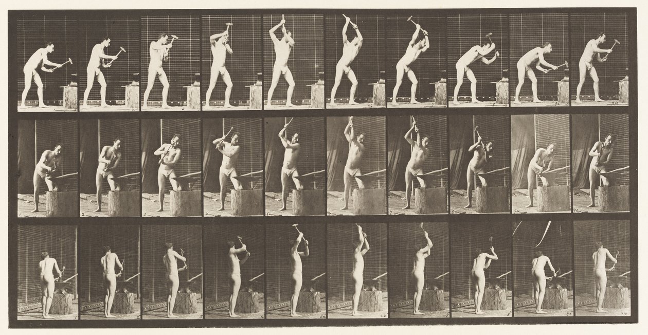 Tavla 378. Smed, hamra på städet, två händer av Eadweard Muybridge