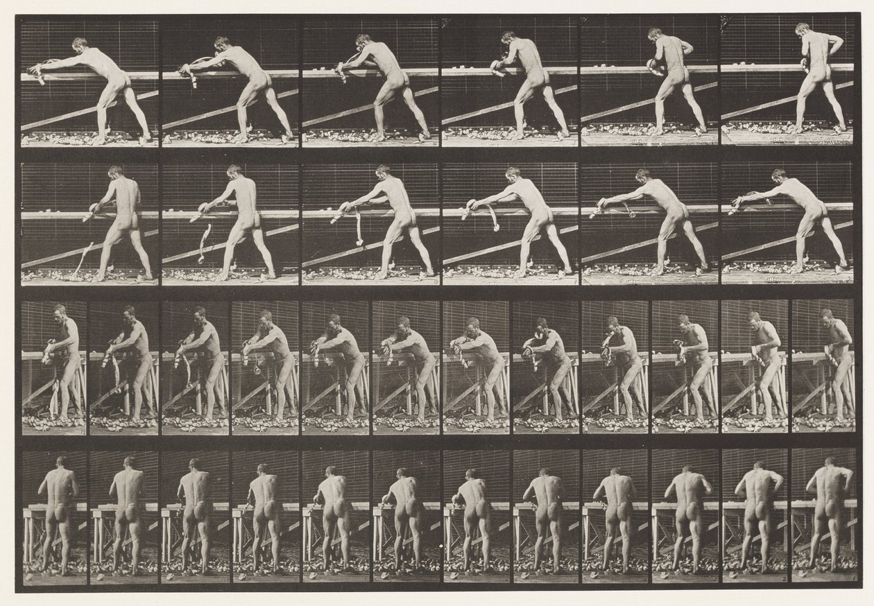 Tavla 379. Snickare, hyvla en bräda, 1872-1885 av Eadweard Muybridge