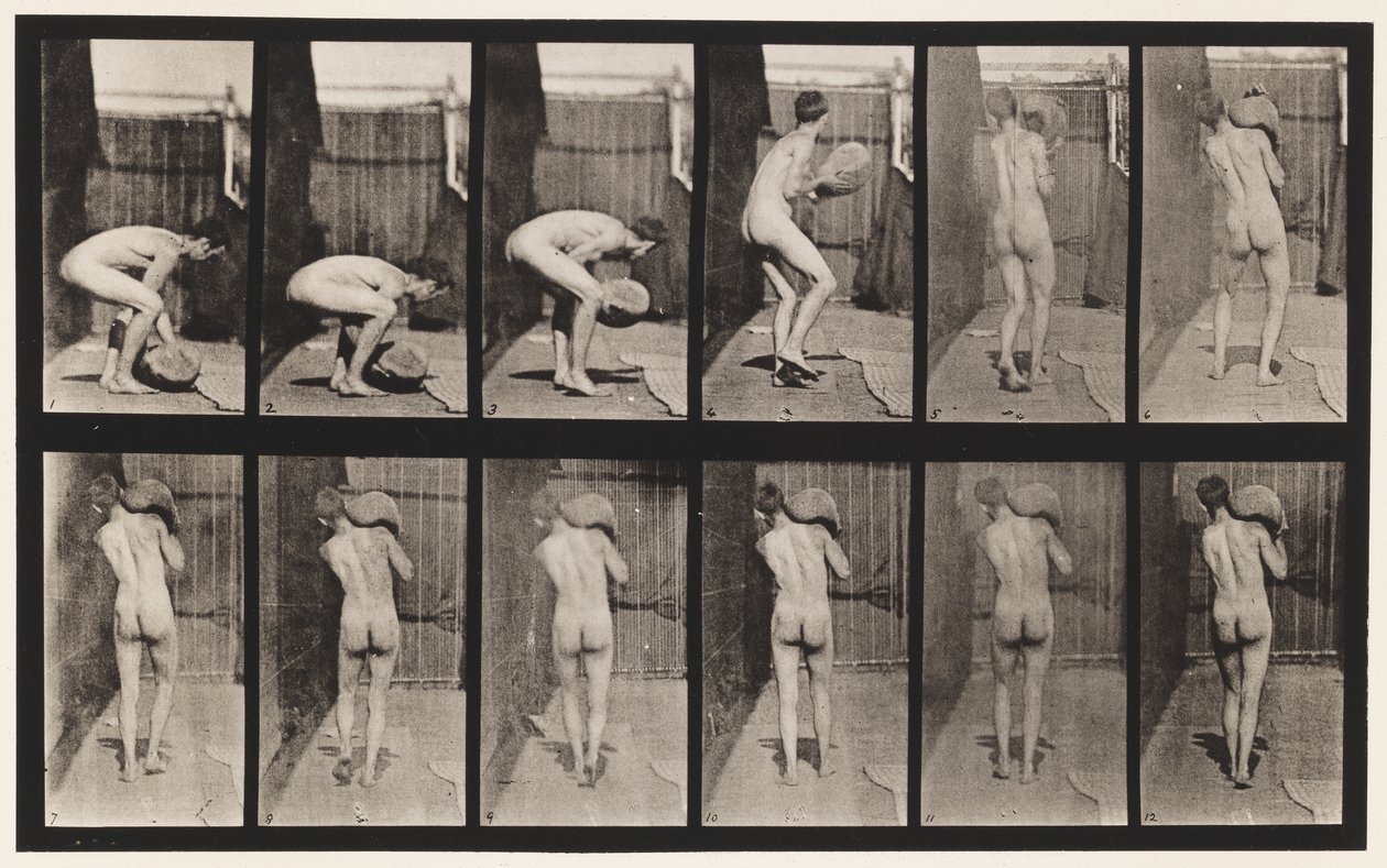 Plåt 397. Lyftande 75-lb. Sten på axeln, 1872-1885 av Eadweard Muybridge
