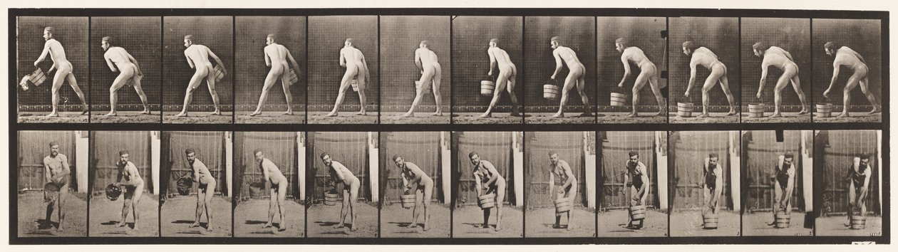 Plåt 398. Lyfta en hink vatten till tom, 1872-1885 av Eadweard Muybridge
