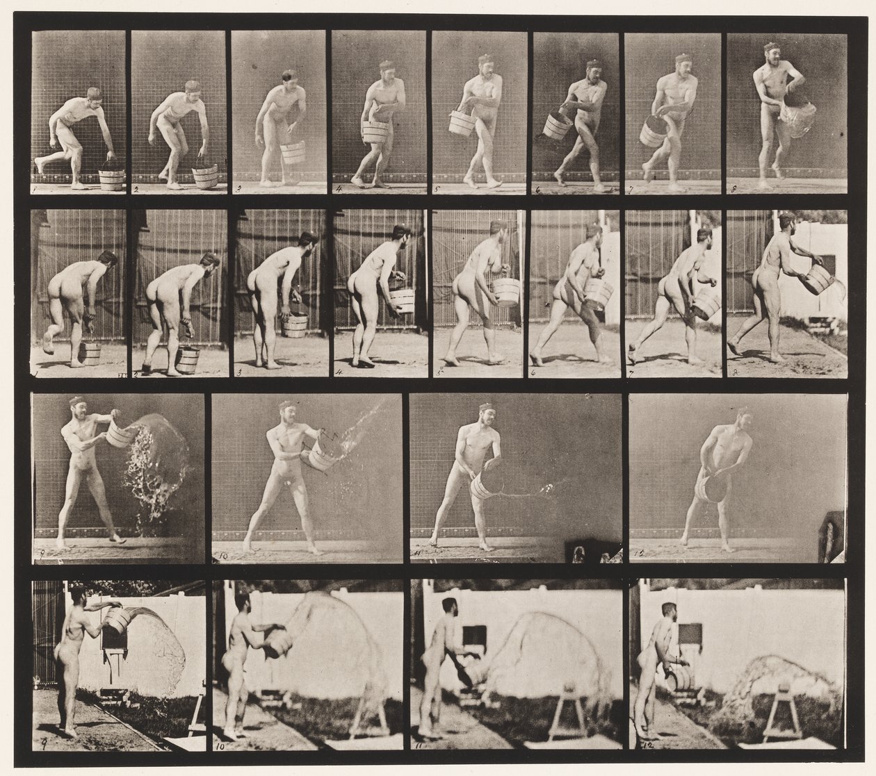 Tallrik 400. Tömningshink med vatten, 1872-1885 av Eadweard Muybridge