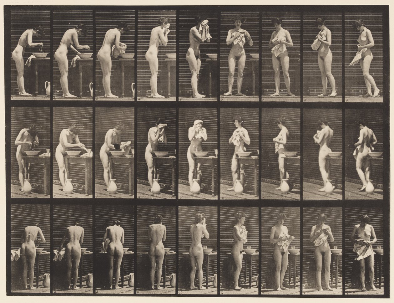 Tallrik 412. Tvätta, torka ansikte och vända av Eadweard Muybridge