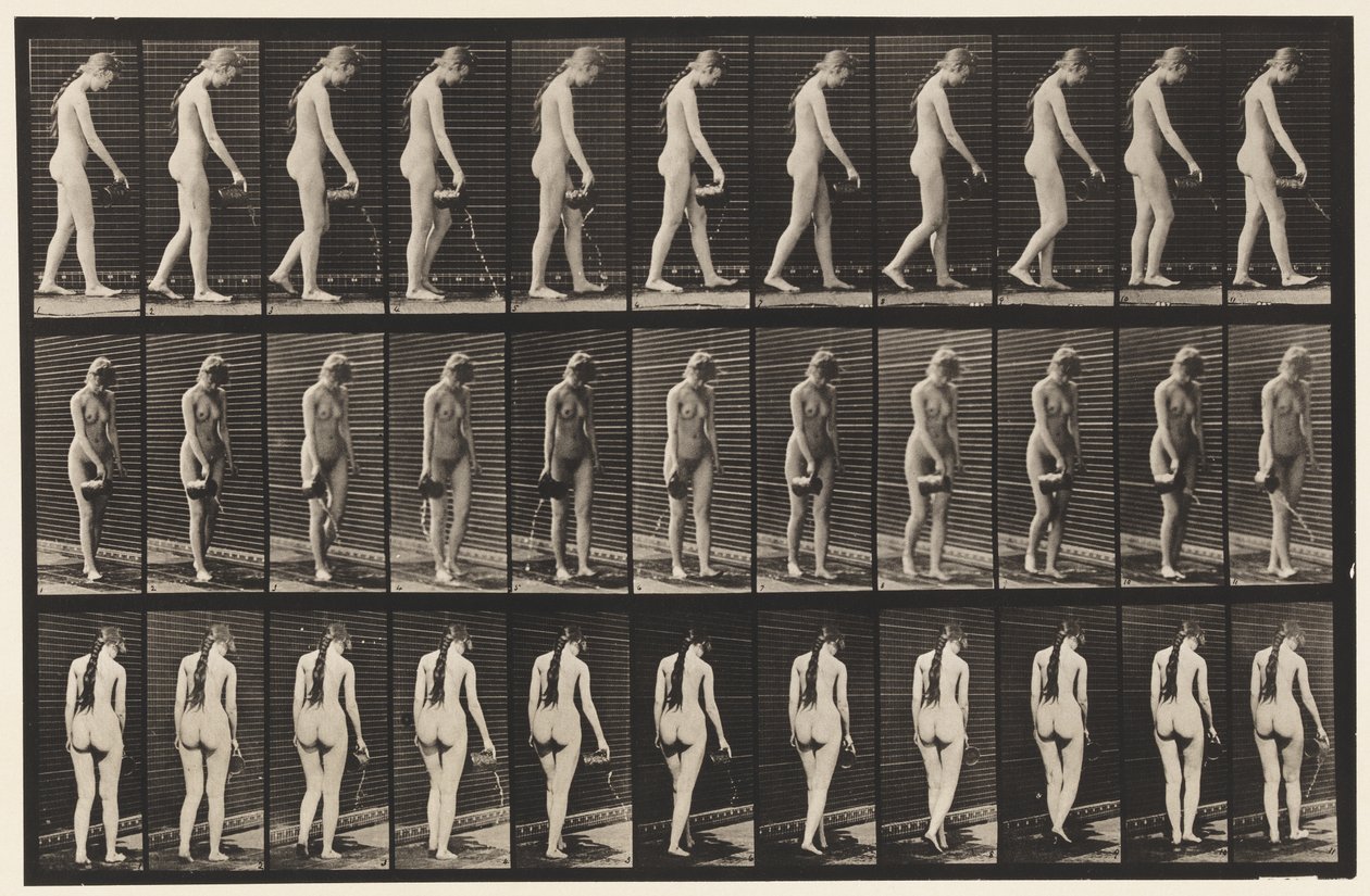 Tallrik 42. Går, häller vatten från Pitcher av Eadweard Muybridge