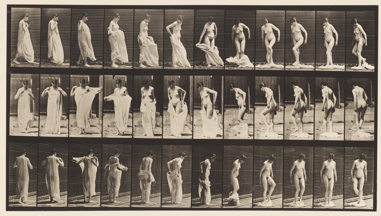 Tallrik 431. Toalett; Tar av sig kläder av Eadweard Muybridge