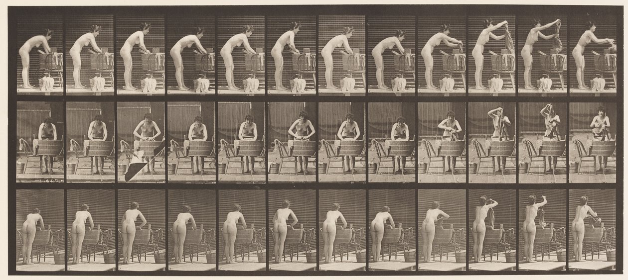 Tallrik 432. Tvätta kläder vid badkar av Eadweard Muybridge