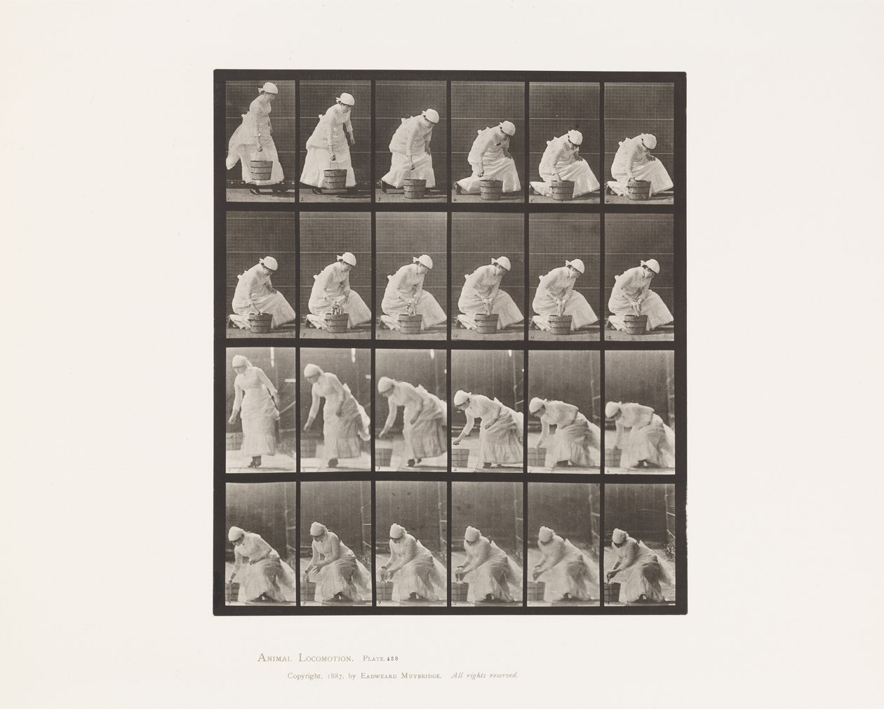 Plåt 438. Att sätta ner hinken och förbereda för att skrubba, 1885 av Eadweard Muybridge