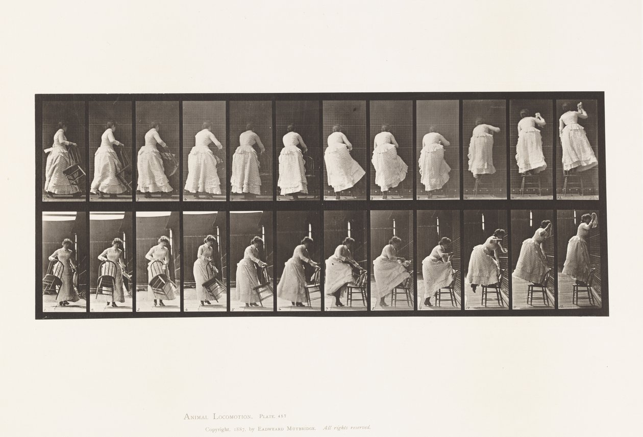 Skylt 457. Att kliva på stolen och sträcka sig upp av Eadweard Muybridge