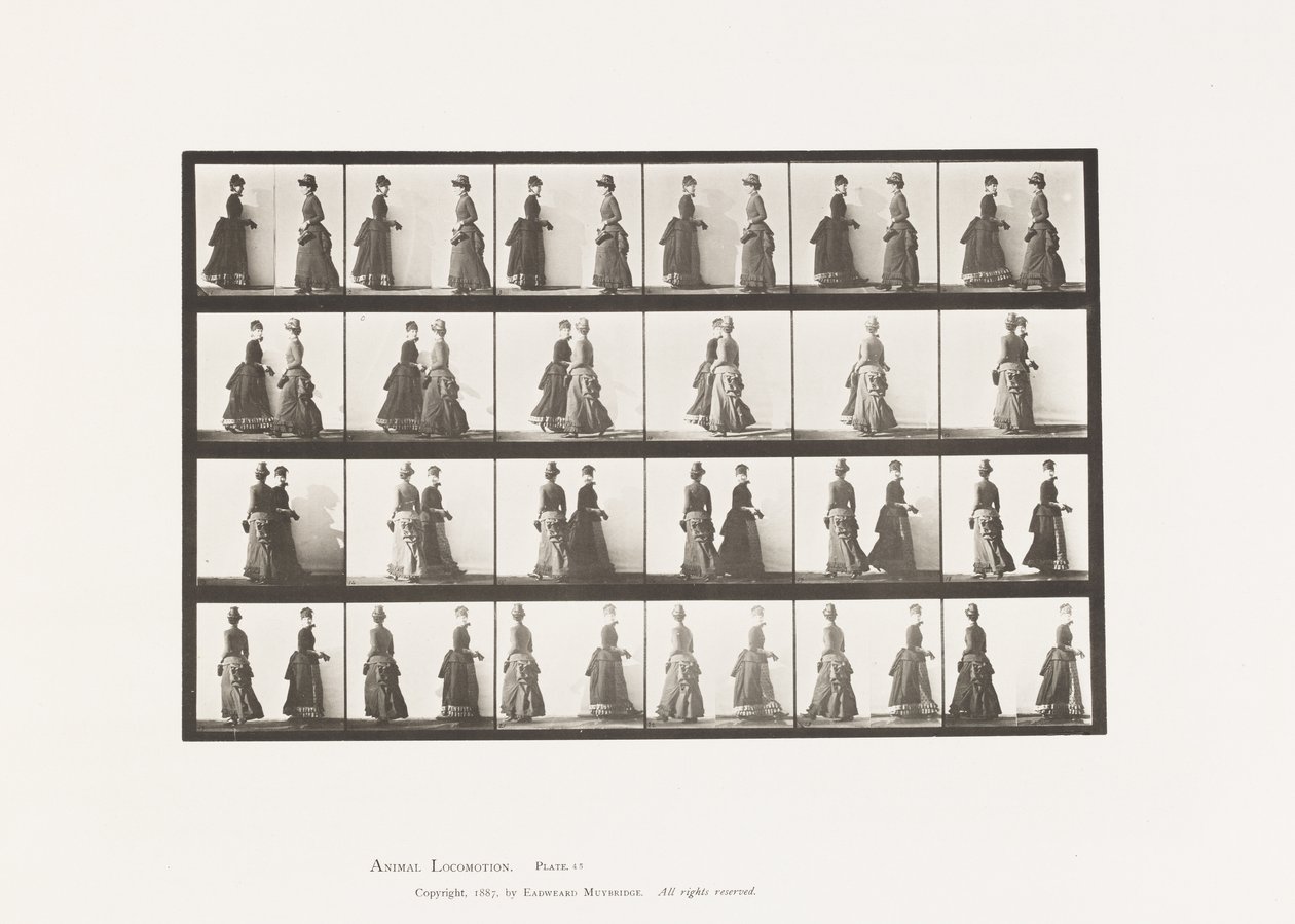 Plåt 45. Gå två modeller möts och delvis vändande av Eadweard Muybridge