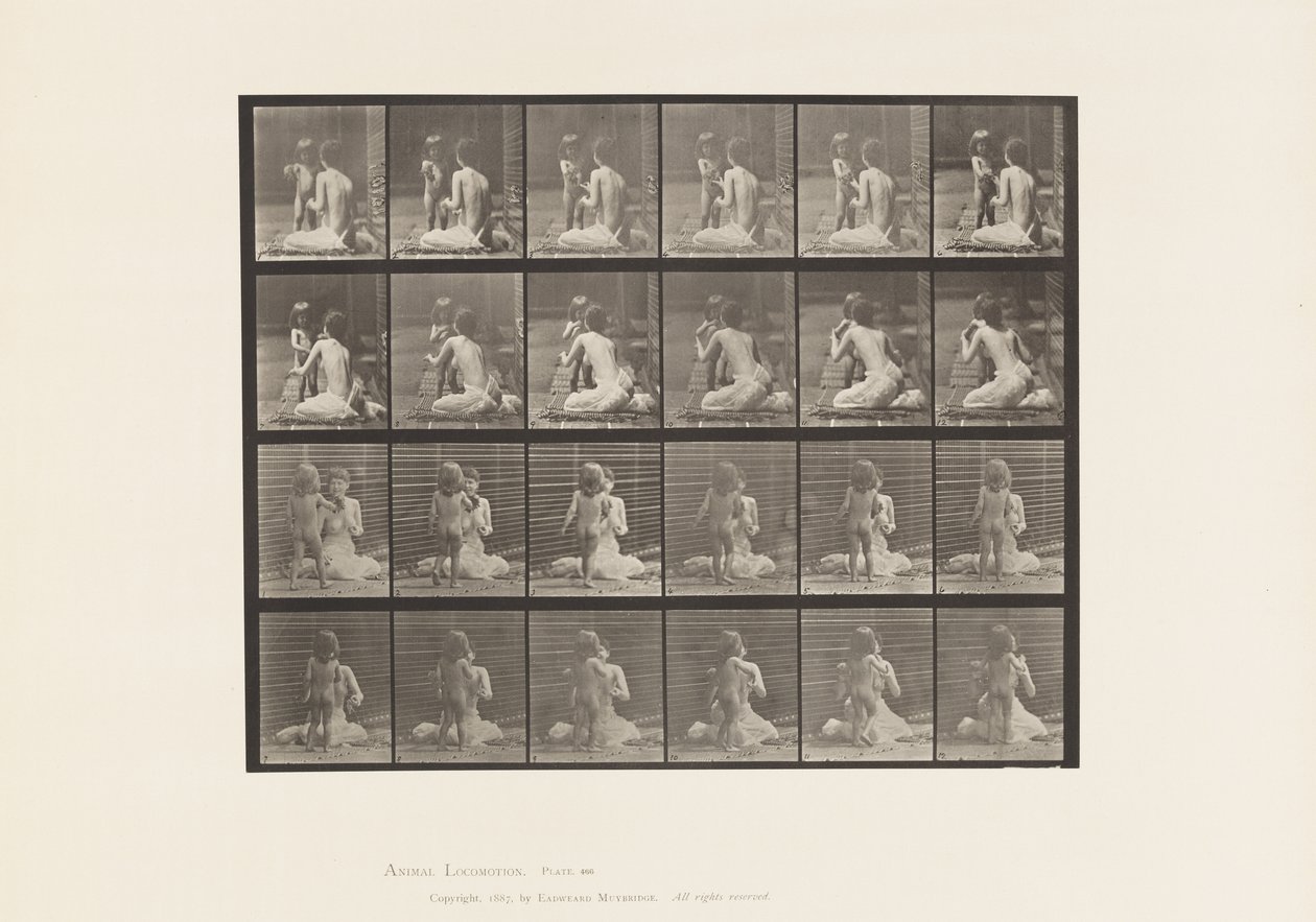 Tallrik 466. Två modeller, barn 70N, tar med bukett till 12, 1885 av Eadweard Muybridge