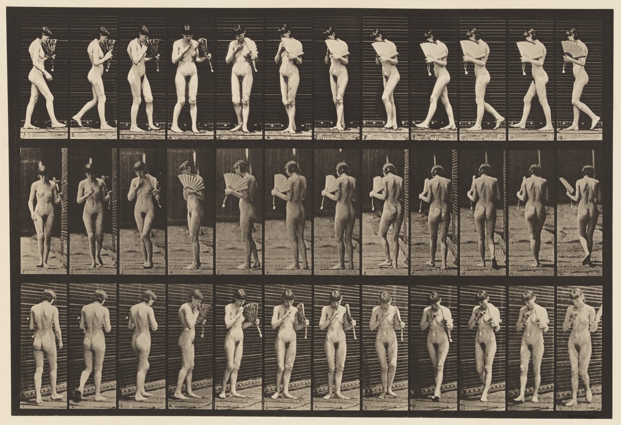 Tavla 46. Gå, flirta en fläkt och vända sig om av Eadweard Muybridge