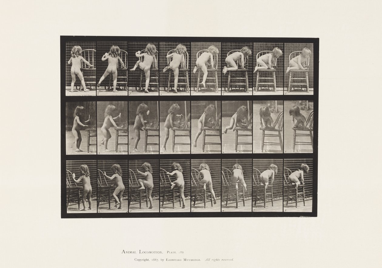 Tallrik 475. Barn, reser sig på stol av Eadweard Muybridge