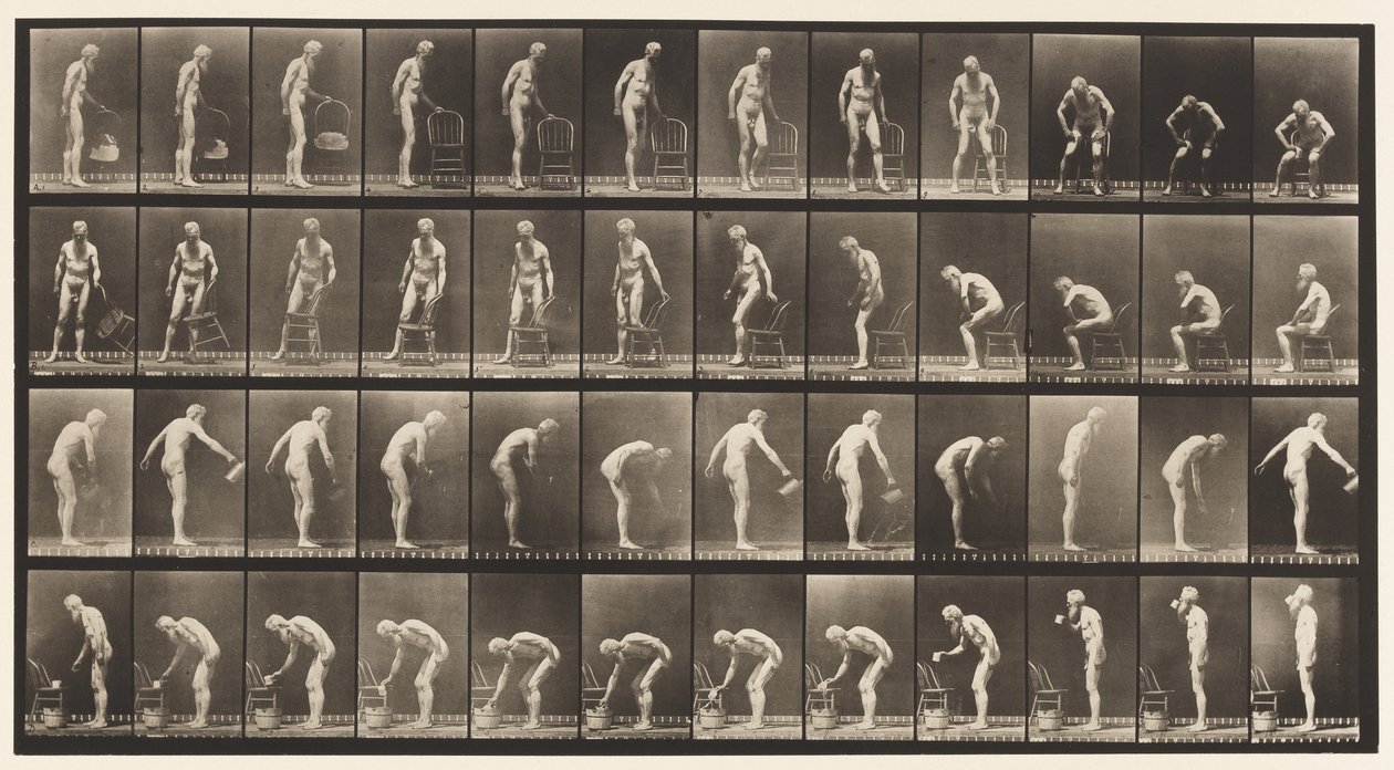 Tavla 490. A, Sittande; B, sitta ner; C, Stänk vatten av Eadweard Muybridge