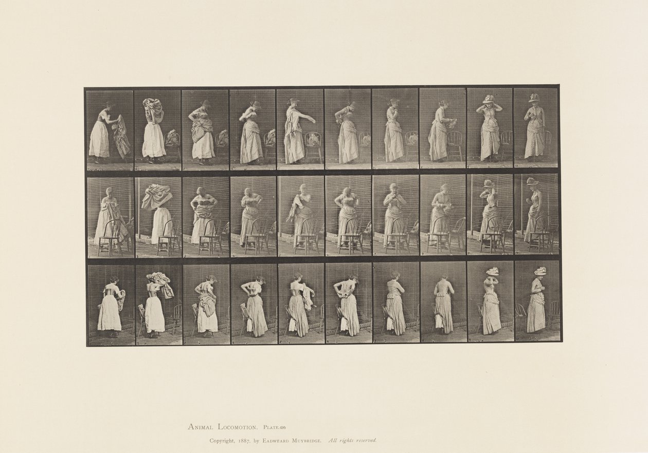 Skylt 495. Diverse faser av toaletten av Eadweard Muybridge